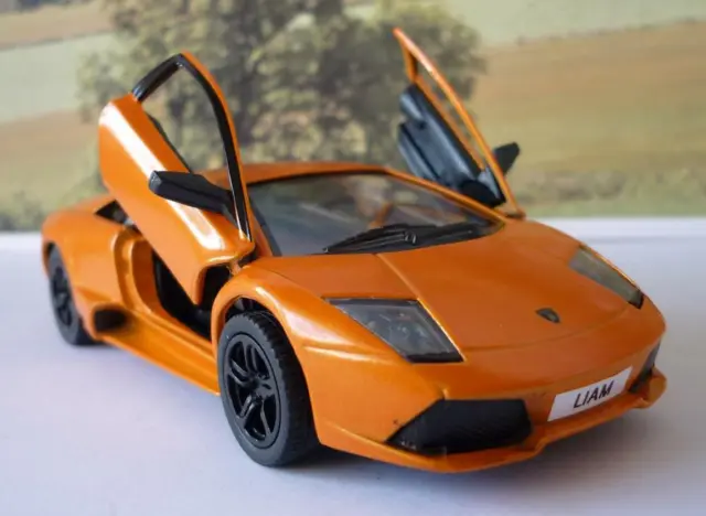 PERSONALISED PLATES Orange Lamborghini Toy Car Boys Dad Model Birthday Present