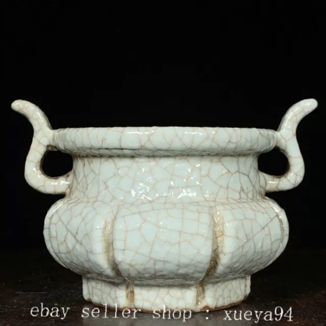 Chinese Song Dynasty Official Kiln Porcelain Double Ear Incense Burner Censer