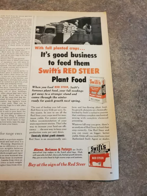 1953 Vintage Print Ad Swifts Red Steer Brand Plant Food