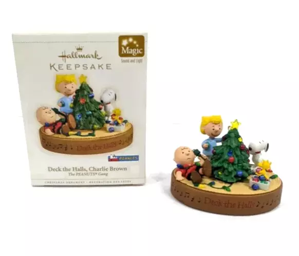 Hallmark Christmas Ornament Charlie Brown Peanuts Deck The Halls Sound/Lights