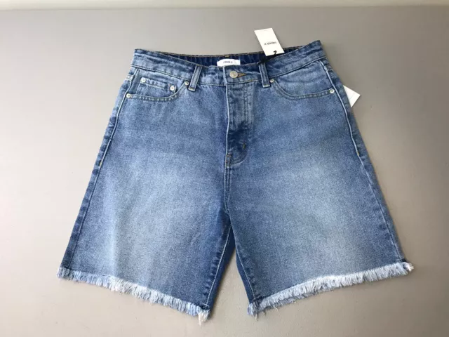 Womens Forever 21 Frayed Hem Denim Jean Shorts Bermuda Size 28 - NEW