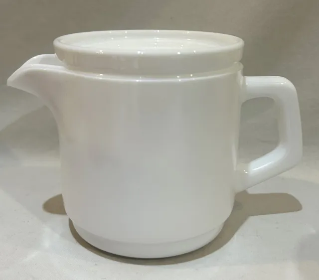 Arcopal France White Classic Restaurant Milk Glass Creamer Pitcher & Lid Vintage