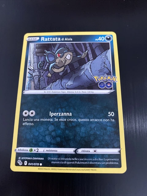 CARTA POKEMON RATTATA Di Alola 041/078 Pokemon Go 2022 Italiano Nuova ...