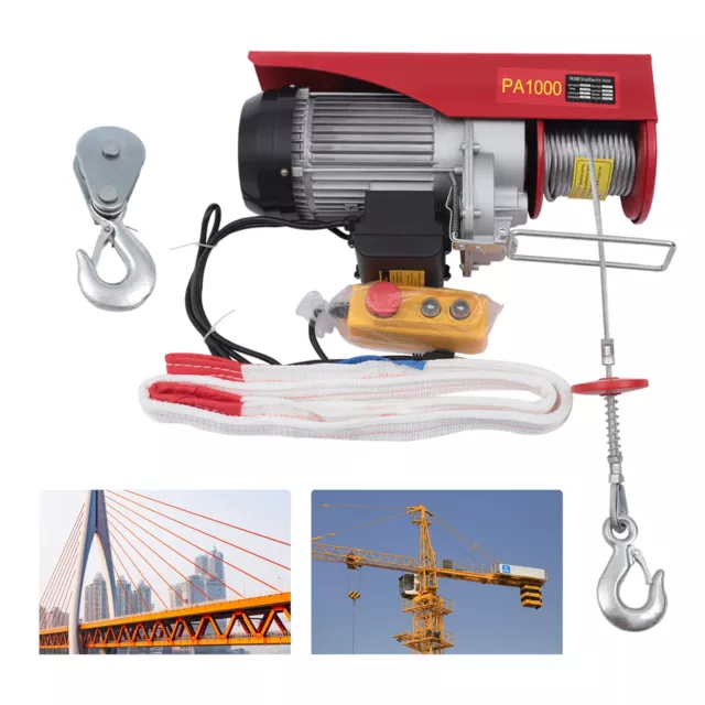 2200LBS 110V Electric Cable Hoist Crane Lift Garage Auto Shop Winch W/ Remote