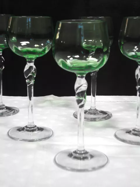 Lote De 6 Vasos de Vino Del Siglo Rin 17CM A Cáliz Verde Y Pie De Redondo Trenza