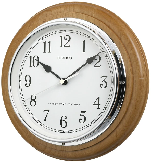 SEIKO RADIO CONTROLLED Round Wooden Pine Quartz Battery Wall Clock QXR129S £75.00 PicClick UK