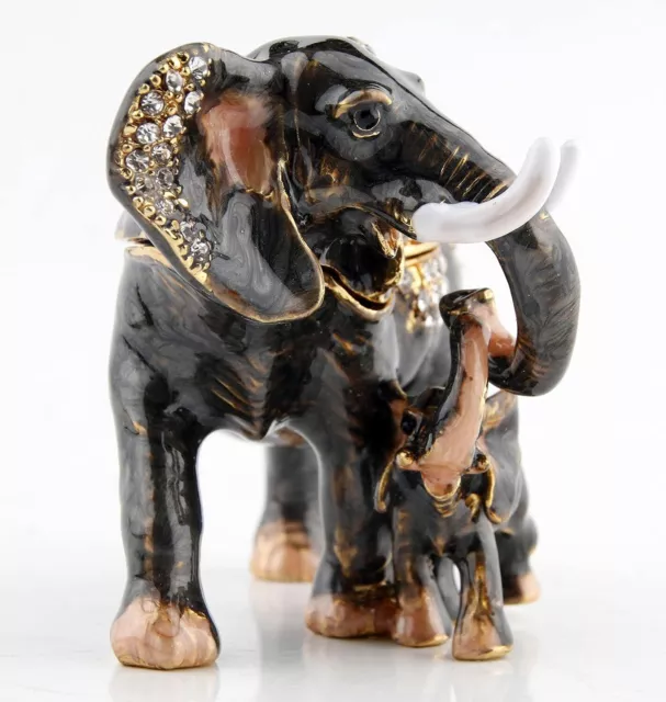 Jewelry Box Couple Elephant Metal Black Small Novelty Modern Ornaments Magnetic 3