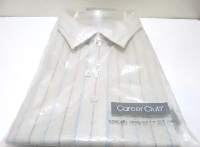 Vintage Men's Dress Shirt Career Club Big Man Size 19 NOS Tan Stripe 70s