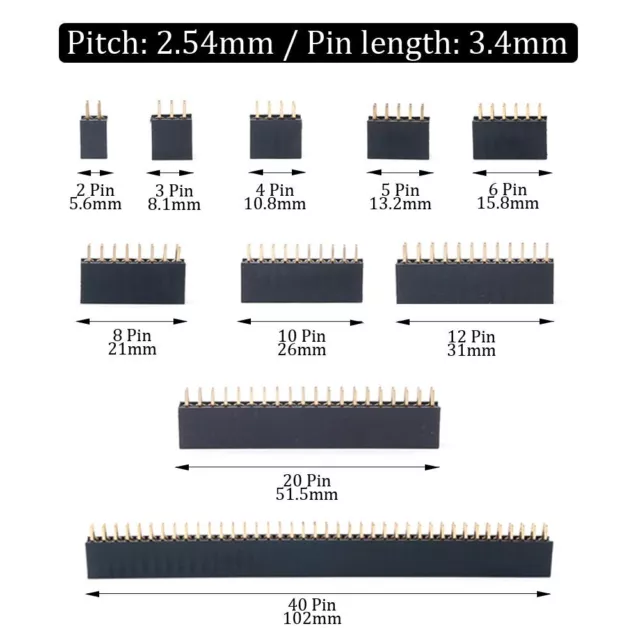 2.54mm Raster Zweireihig Buchsenleiste 2x2-2x40P Polig Gerade Pin Header Female 2