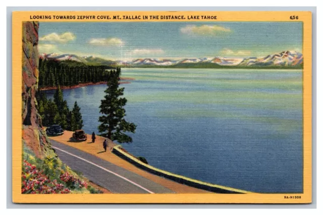Lake Tahoe, California CA, Looking Toward Zephyr Cove Mt. Tallac Linen Postcard