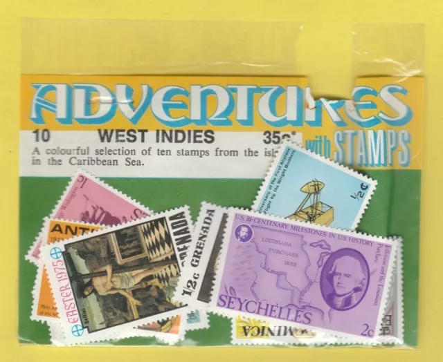 10 West Indies Stamps Vintage Retail Stamp Packet Adventures with Stamps Pack