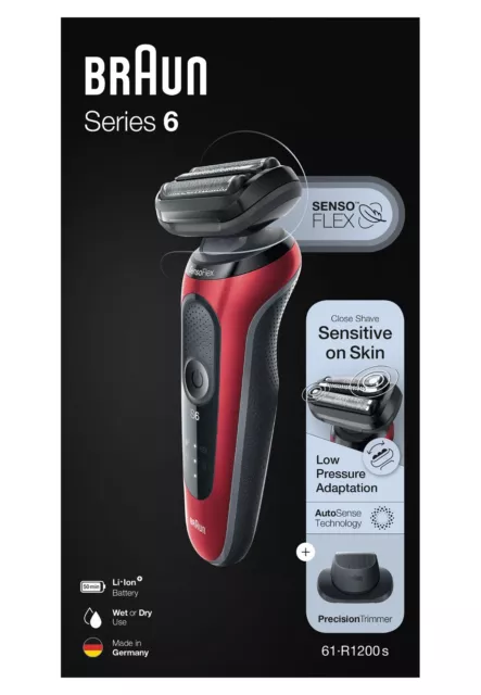 Braun Series 6 61-R1200S Rosso, Rasoio Elettrico Wet&Dry