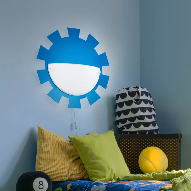 Lámpara para Habitación Infantil de Pared, Niños Azul Cristal Blanco D 35 CM