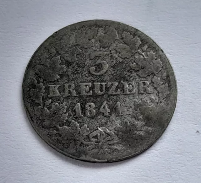 3 Kreuzer 1841, Baden, Silber, KM#211