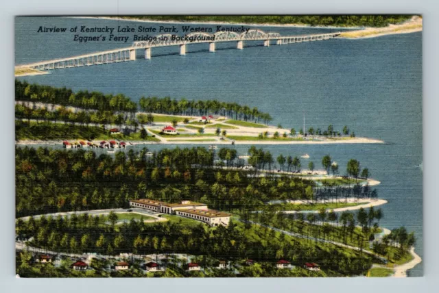 Postcard Linen Airview Aerial of Kentucky Lake State Park Eggner's Ferry Bridge