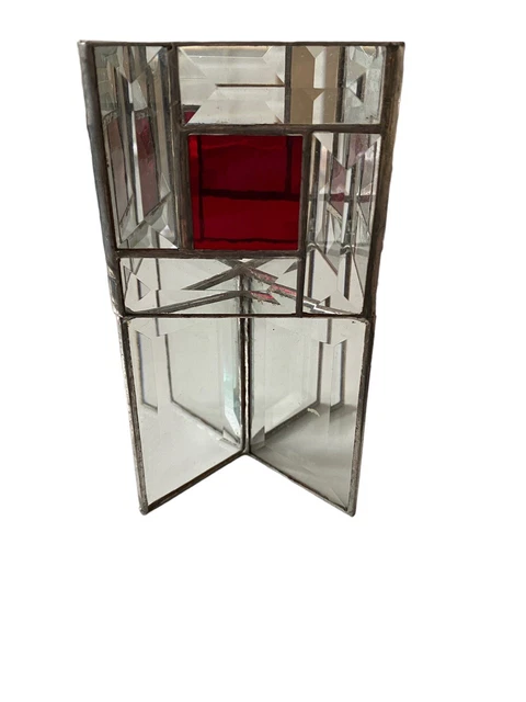 Vintage Clear Leaded Beveled Glass Votive Candle Holder red cranberry art deco