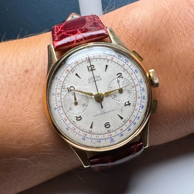 OROLOGIO GENOR CRONO Carica Manuale Epoca 17 Rubini Oro 750 18 Kt