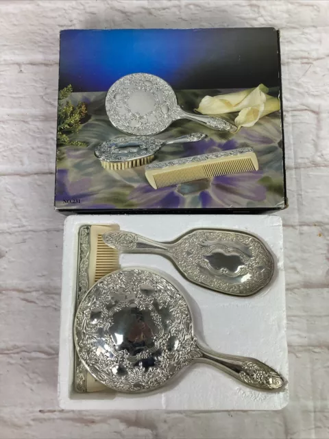 Silver Plated Dressing Table Set Vintage Brush Comb Mirror