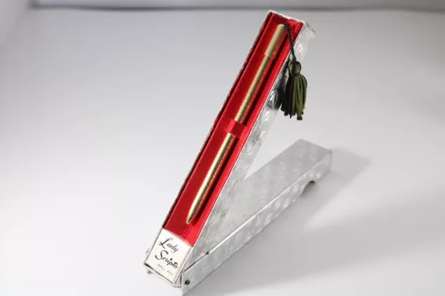 Vintage Lady Scripto Chased Gold Plated Ballpoint Pen & Original Silver Case