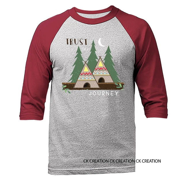 Truse The Journey Wildlife Wilderness Tee Pee Camping Raglan 3/4 Sleeve Tee