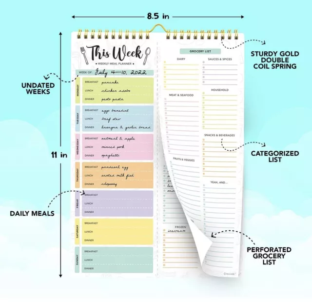 8.5x11” Weekly Meal Planner Magnetic - 52 Sheets Weekly Meal Plan & Grocery List 2