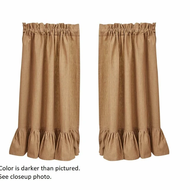 Wine Sturbridge Tier Curtains Striped Ruffle Primitive Country 72WX36L