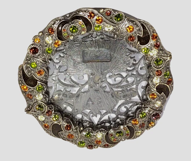 Vintag Tizo Italy Crystal & Enamel Brass Jeweled Small Round Picture Photo Frame