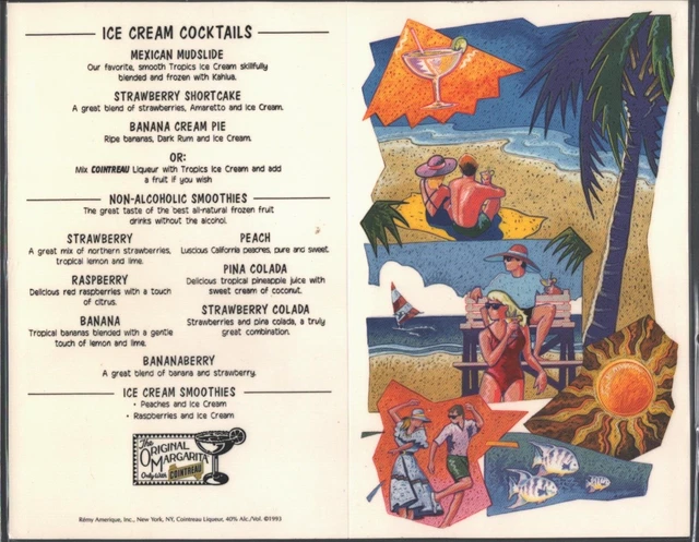 1993 ROCKIN' BAJA LOBSTER vintage laminated menu CALIFORNIA CHAIN seafood drinks