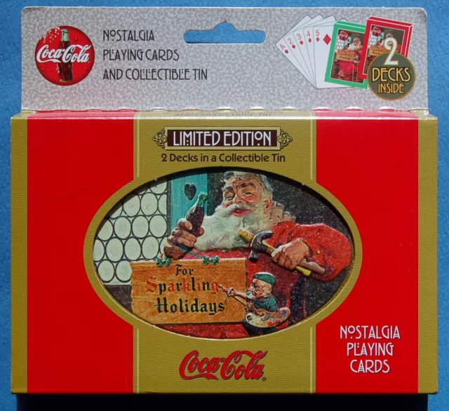 Santa Coca-Cola Nostalgia Playing Cards Collectible Tin c1998, Unopened=2-Decks