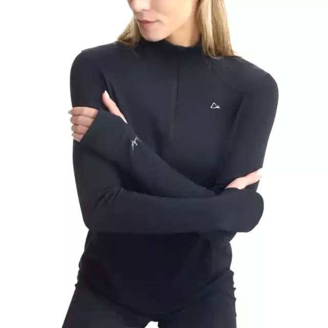 Paradox Women's Black Merino Blend Wool Base Layer 1/4 Zip Pullover Sz SMALL