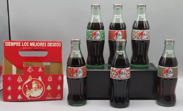 complete set of 6 Coca-Cola glass bottles ACL "NAVIDAD 1994" Mexico Christmas