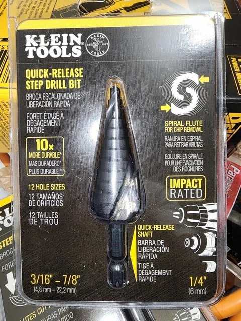 KLEIN TOOLS IMPACT RATED - Quick Release/SPIRAL FLUTE STEP DRILL BIT(3/16"-7/8")