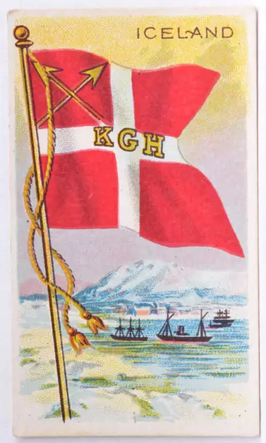1909 T59 Flags of All Nations Tobacco Card Iceland Sweet Caporal Blue Back