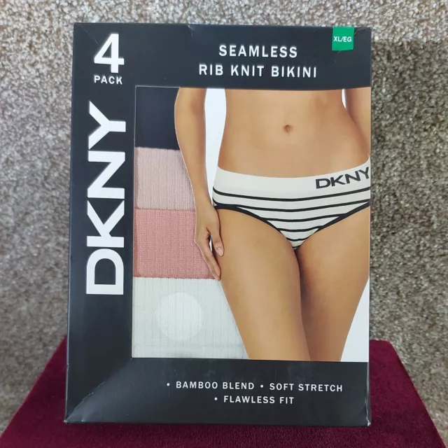 4 PACK DKNY Women's Seamless Rib Knit Bamboo Bikini Brief Knickers