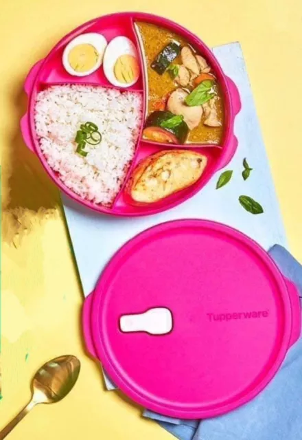 Tupperware Divided Bowl Microwave Heat & Eat Meal Prep Container 830ml Pink NEW