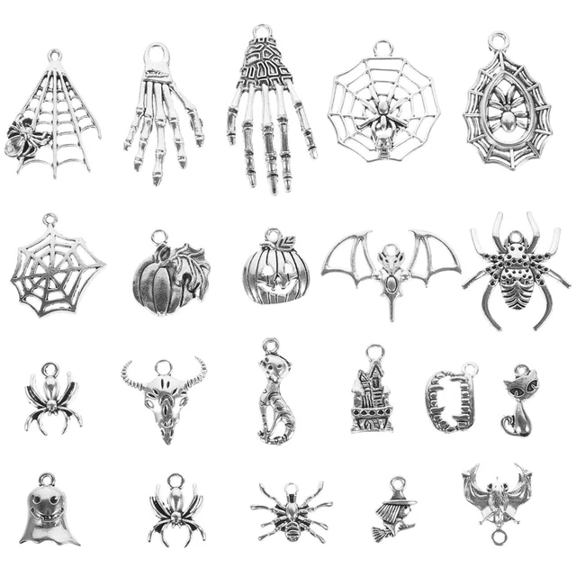 100 Pcs Halloween Necklace Women Skull Skeleton Charms Punk Pendants Miss
