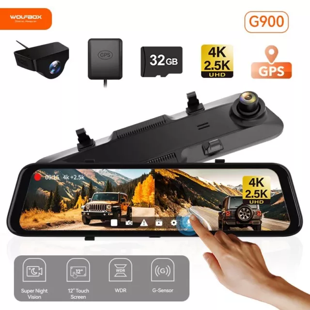 WOLFBOX 4K Car Dash Cam Car DVR Camera GPS Video Recorder G-sensor Free Card