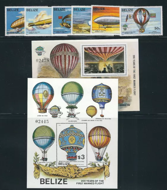 Belize 1983 200th Jubiläum Von Manned Flight (772-79 Comp Mit 2 Blätter ) MNH