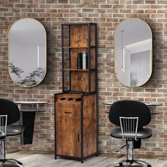 Wooden Salon Station Barber Tools Organizer Salon Spa Beauty Storage Equipment Wooden Salon Station Barber Tools Organizer Salon Spa Beauty Storage Equipment