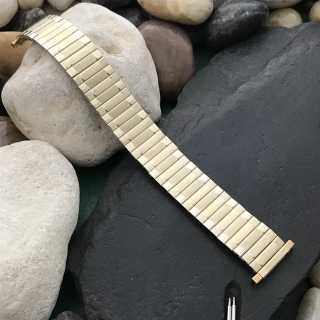 20mm 18mm Speidel Radial Yellow Gold-Tone Wide nos Long 1970s Vintage Watch Band