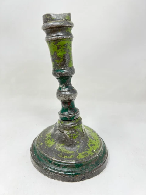 Bougeoirs Étain XVII EME Polychrome Antique Tin Candelstick 17 th