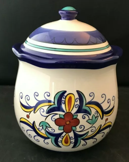 Pier 1 One Imports Earthware Hand Painted Large Cookie Jar Canister