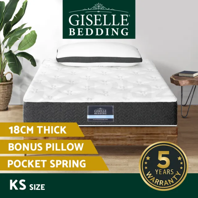 Giselle Bedding 18cm Mattress Medium Soft Pocket Spring Bed w/Pillows KS