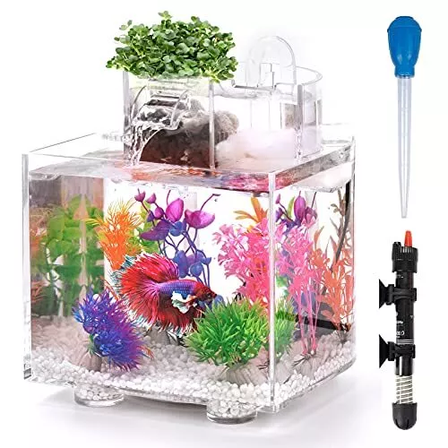 Betta Fish Tank 1.6 Gallon Aquarium Upgrade Hydroponics Growing System Beta Fish