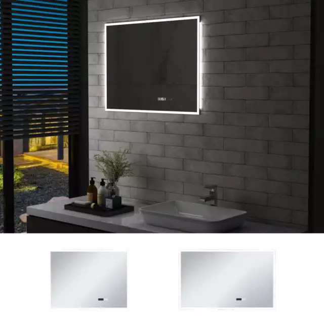 Espejo de Baño con LED Sensor Táctil y Reloj Accesorio de Maquillaje vidaXL