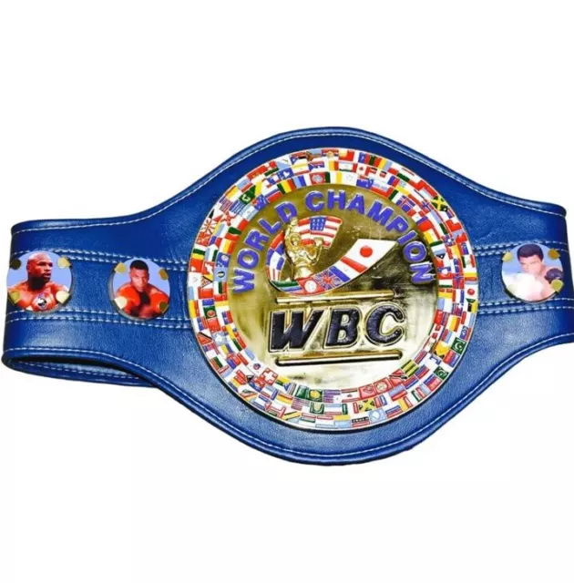 New Blue WBC Boxing Championship Belt Real Leather 3D Logo Replica Adult size