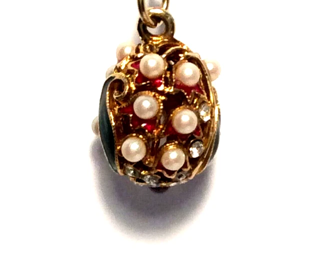 Fine Gold Vermeil Pendant or Charm . Gems enamel Faberge Egg miniature Fine Gold Vermeil Pendant or Charm . Gems enamel Faberge Egg miniature