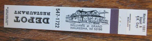 Train On Matchbook Matchcover: Depot Restaurant (Waukesha, Wisconsin) -E25