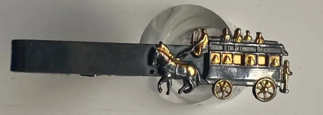 Bus mit Pferden - Krawattenklammer 925er Silber / Teilvergoldet  -  5,5 cm