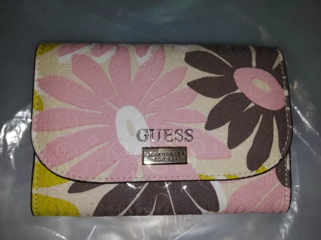 Guess Flap Mini Clutch Wallet Floral Pink Gold